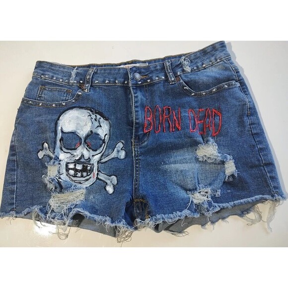 HOT PANTS SHORT Shorts Denim Cutoff Hippie Distress Sz 15/16 Waist Celebrity Ace - Picture 1 of 9
